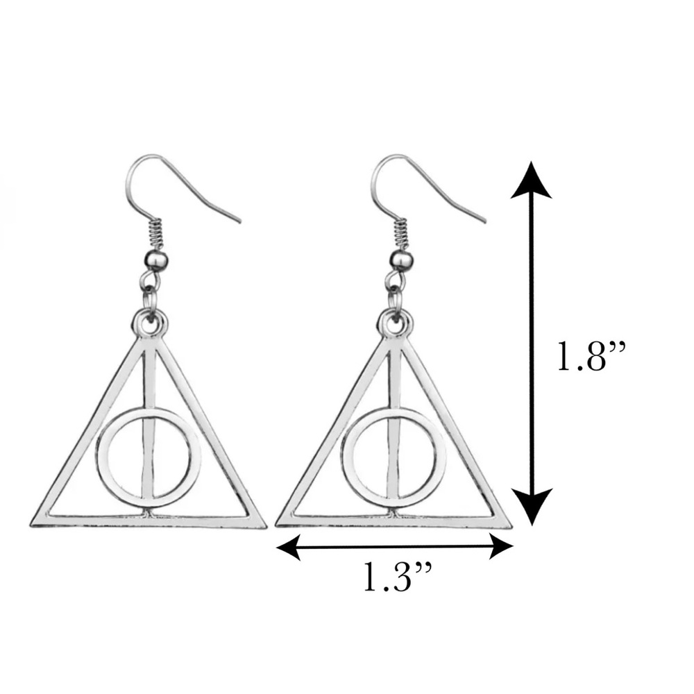 Harry Potter Deathly Hallows Silver Triangular Earrings - Picture 9 of 9